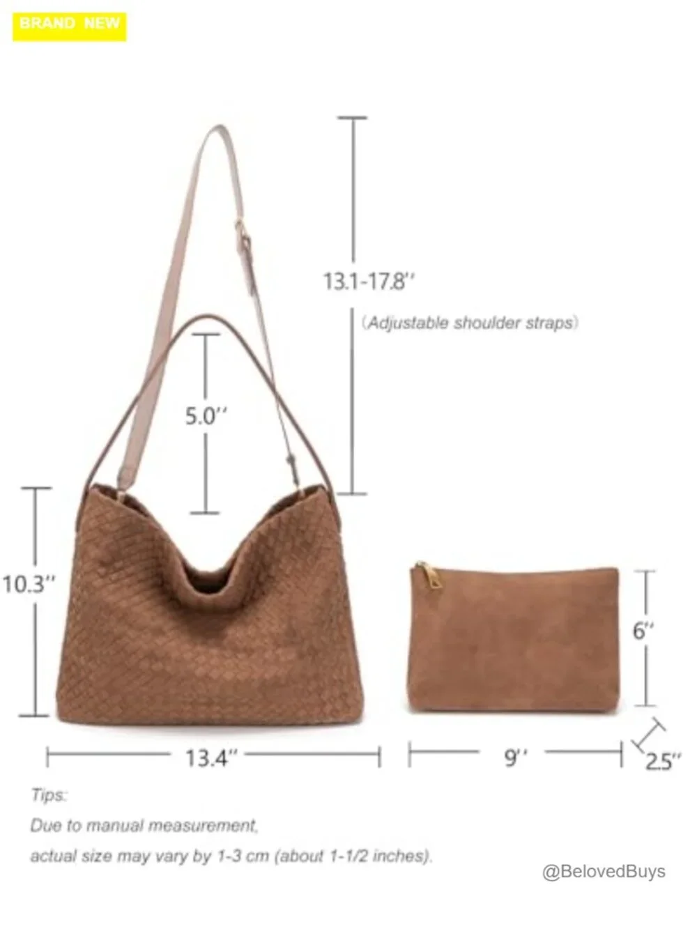 Woven Faux Suede Hobo Bag with Clutch Shoulder Strap Work Bag